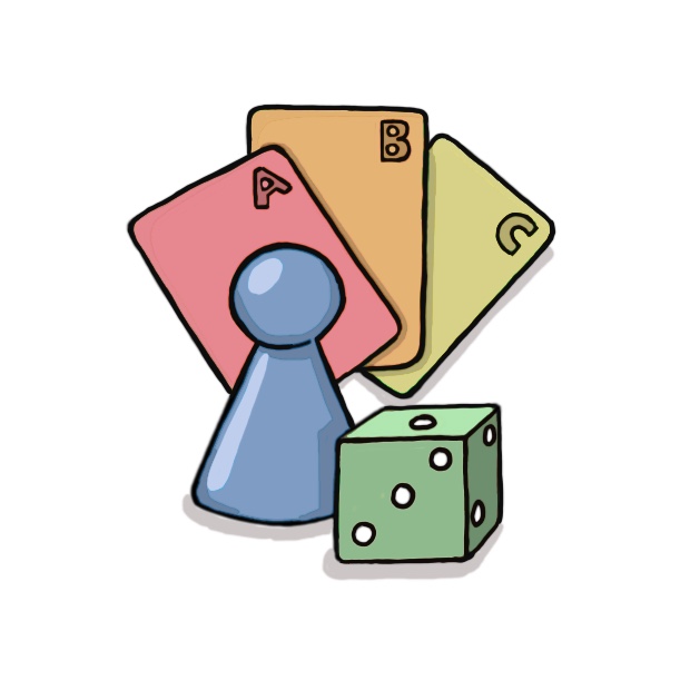 Grafik Spielfigur, Karten und Würfel