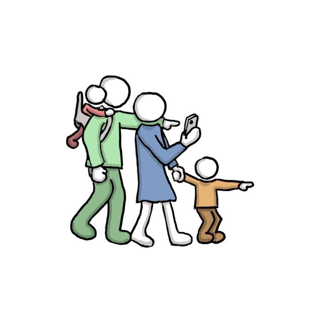 Symbolgrafik Personen mit Kindern und Smartphone