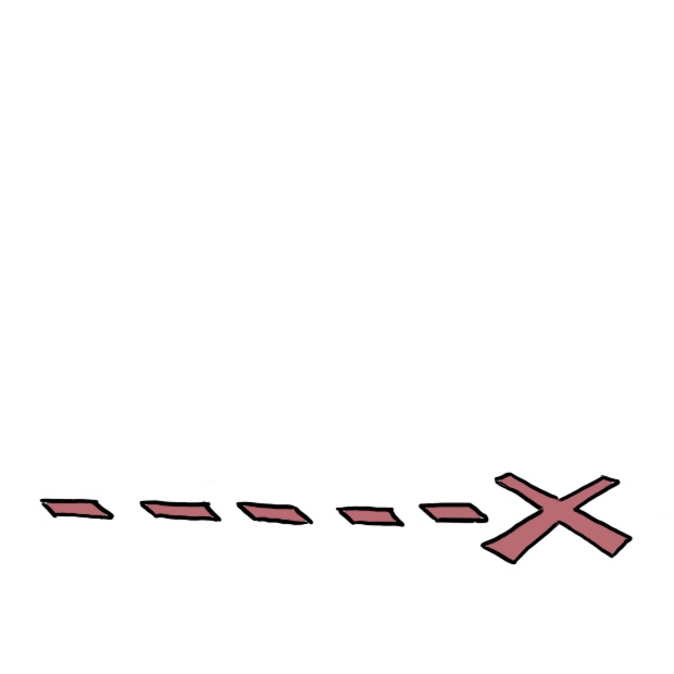 Symbolgrafik gestrichelete Linie mit Kreuz am Boden