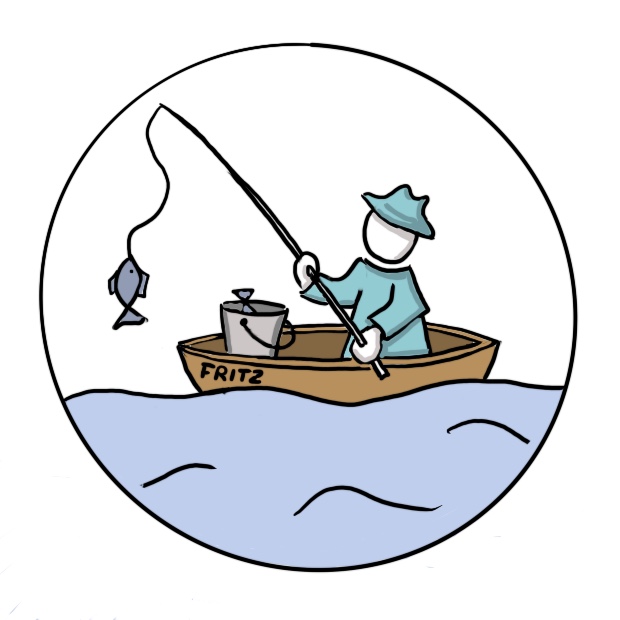 Grafik Angler in kleinem Boot mit Fisch