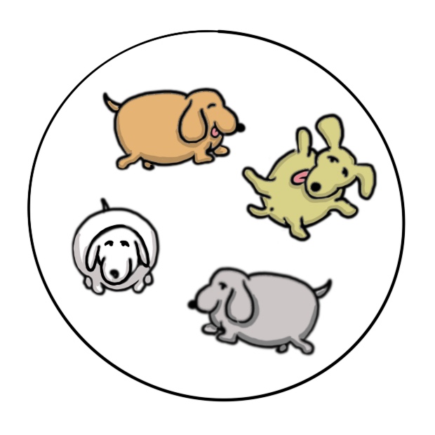 Grafik Vier kleine, dicke Hunde