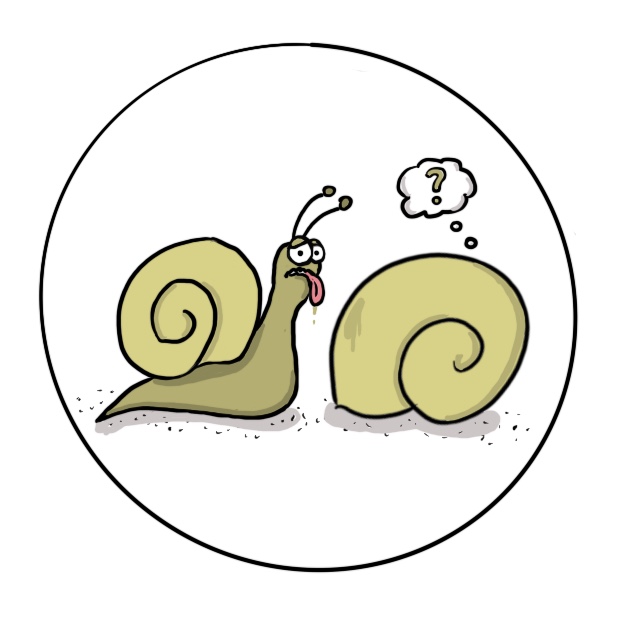 Grafik Schnecke mit herausheängender Zunge und zweite Schnecke mit Fragezeichen